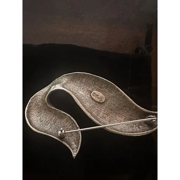 Kenneth Jay Lane Vintage Oversized Brushed Leaf Brooch Pin